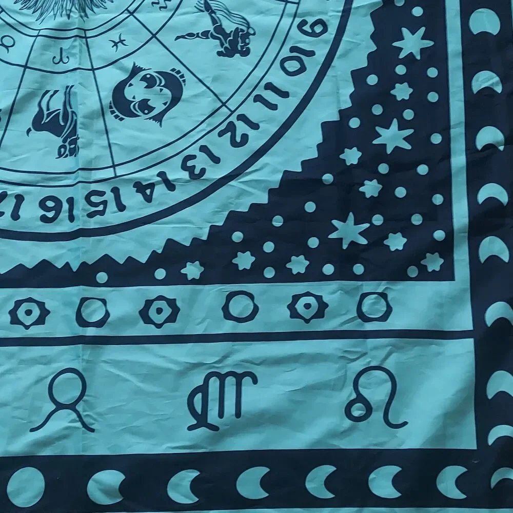 Zodiac Celestial Tapestry Sun Astrology Wall Hanging Teal Black 48x60 Boho Decor